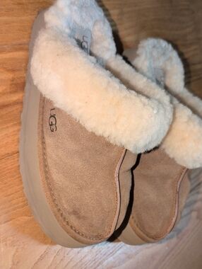 UGG Tan Suede Shearling Clog Slippers